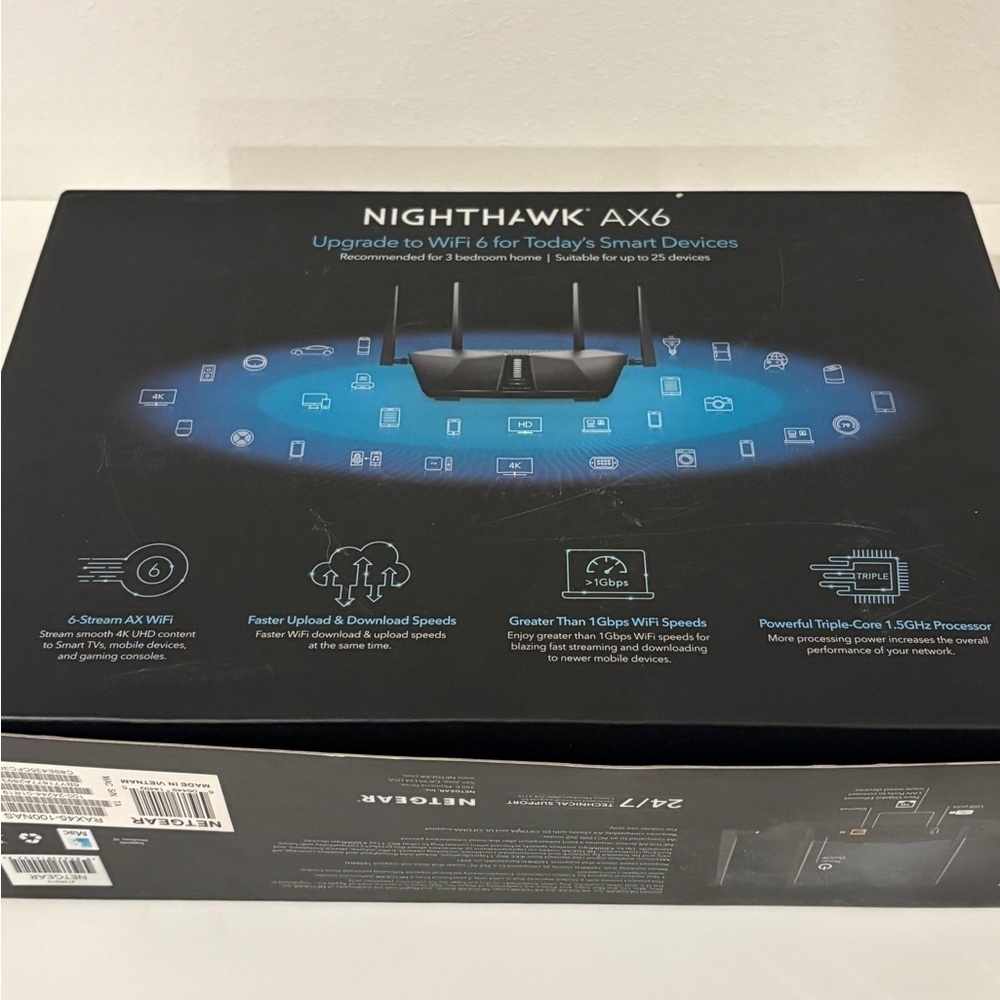 NETGEAR Nighthawk AX6 6-Stream AX4300 WiFi Router Used with Original Box - Picture 2 of 11